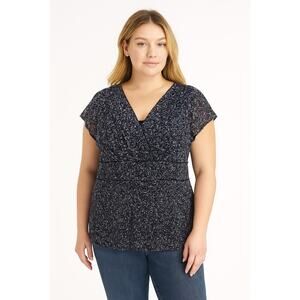 ALFANI WOMENS BLOUSE SIZE L BLUE WHITE SWIRL PATTERN